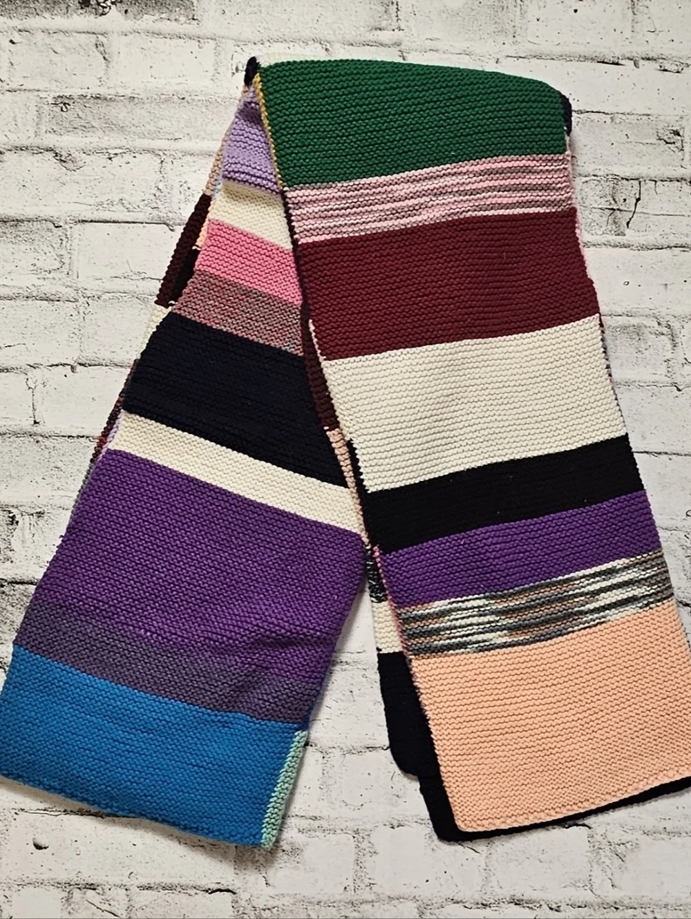 Hand Knit Patchwork Throw Blanket 52x69 Colorblock Boho Vintage Style